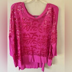Kate & Mallory Women’s Pink Sequin Front Tunic Blouse Top with Tank underneath